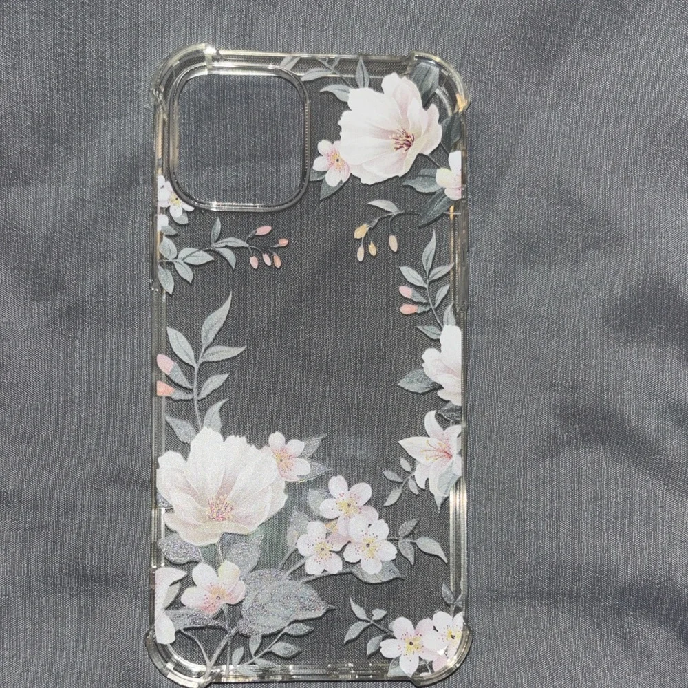 iPhone 12 Floral Clear Phone Case with clear tempered glass protector